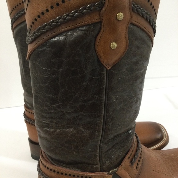 Quincy Cowgirl Cowboy Western Boho Brown Braided Buckle Square Toe Boots - Picture 10 of 15